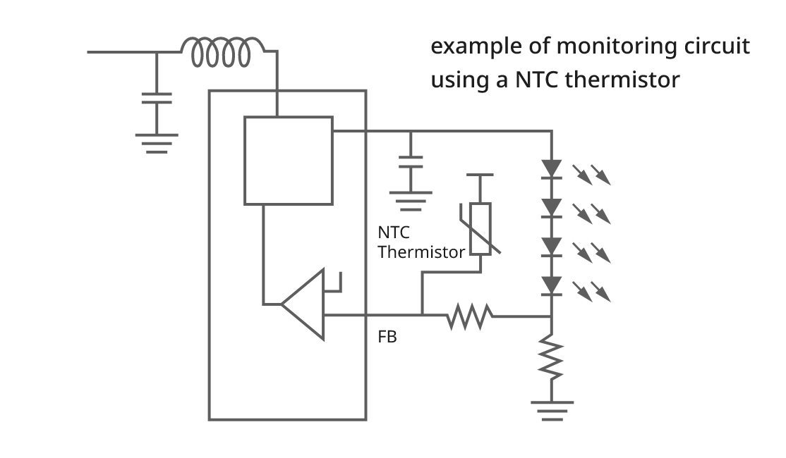 example of monitoring circuit using a NTC thermistor