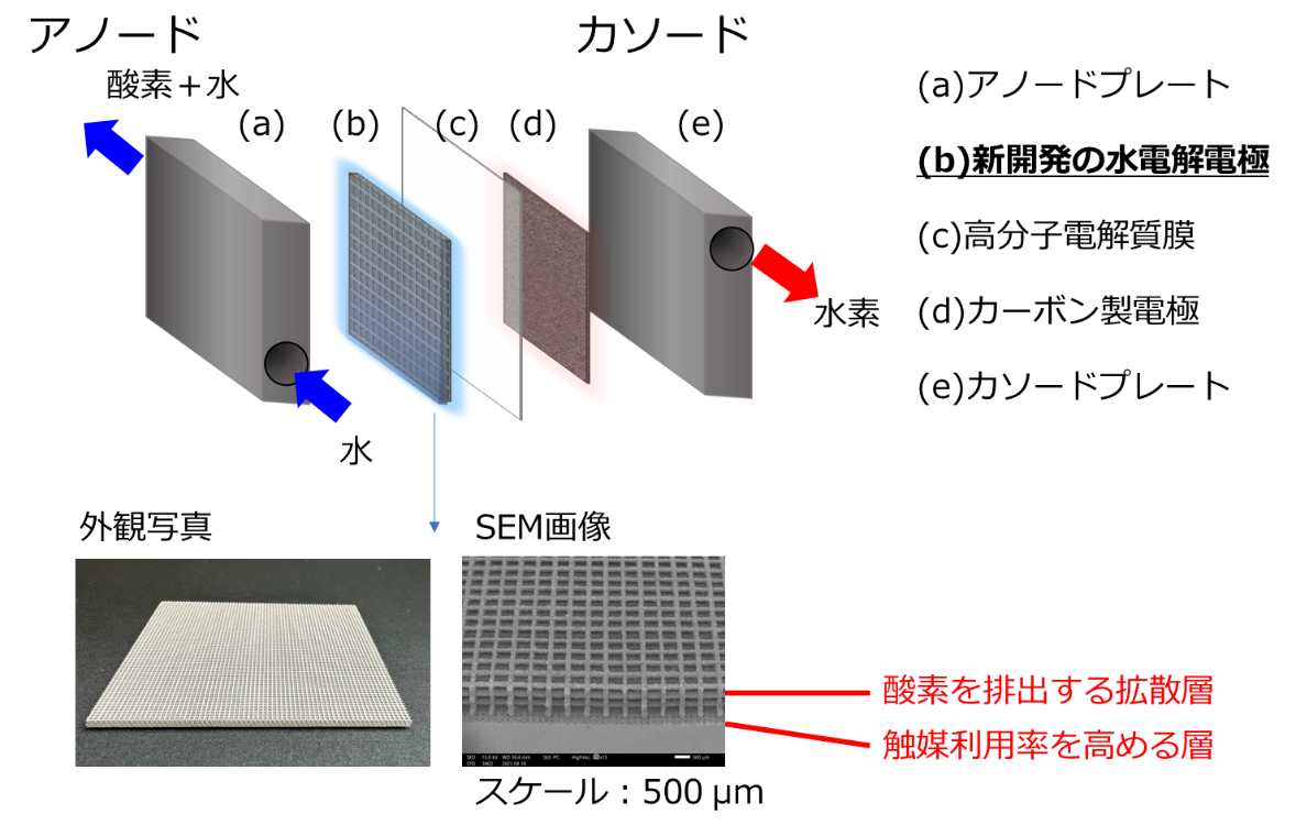 固体高分子型水電解 模式図